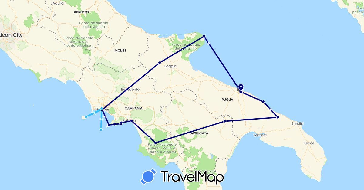 TravelMap itinerary: driving, boat in Italy (Europe)